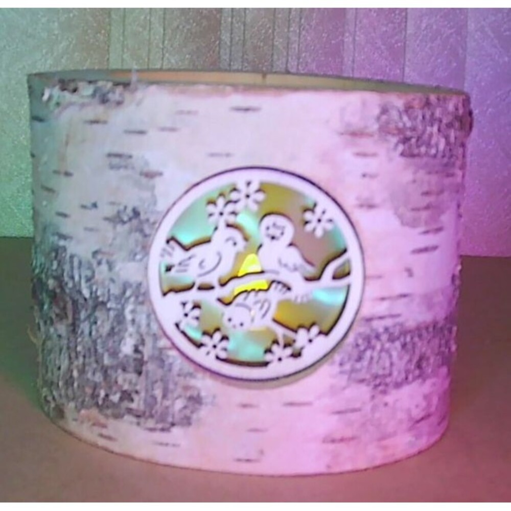 Birch Wood Trunk Tealight Candle Holder with Woodland Silhouettes 3.5x4.5